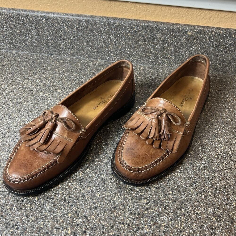 Cole Haan Men 9.5M Brown Leather Classic Comfort Dress SlipOn Tassel Fringe Shoe - Picture 3 of 10